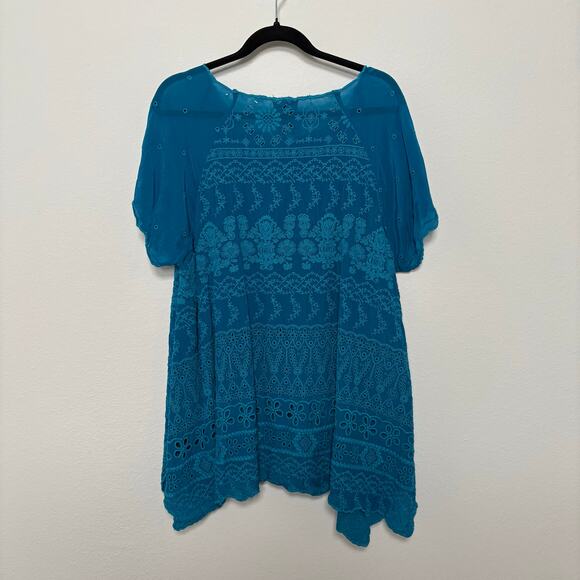 Johnny Was Sutera Tunic Top Embroidered Silk Blue Size XL - Picture 2 of 5